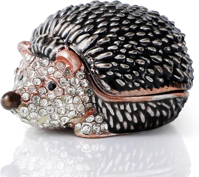 Hand Painted Trinket Box Enamel Vintage Jewelry Box Hedgehog Hinged Metal Jewelry Organizer Decorative Treasure Box Unique Gifts for Animal Lover