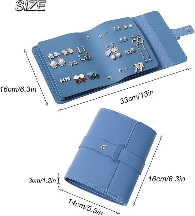 LAKE OF FIRE Earring Holder Organizer with Foldable Book Design Jewelry Book Organizer, Portable Pu Leather Travel Earring Case(Blue)