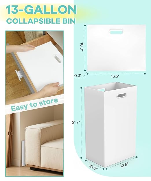 4 Pack Disposable Trash Cans for Parties, 13 Gallon Large Collapsible Garbage Cans with Handle, Thick Recycled Cardboard Recycling Bins for Party Events Camping (13.5" L x 10.0" W x 21.7" H), White
