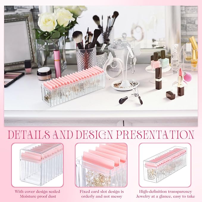 Kenning 21 Pcs Acrylic Jewelry Case Organizer, Clear Jewelry Organizers Holder with Portable Anti Tarnish Storage Bags for Rings, Earrings, Necklaces, Ideal Gifts for Women (Pink)
