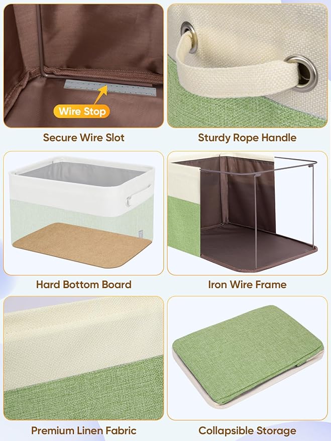 BALEINE 3 Pack Fabric Closet Storage Bins for Shelves, Linen Closet Organizers and Storage, Decorative Baskets for Organizing, Shelf, Clothes, Home, Office (Green, 17''x13''x10.5'')