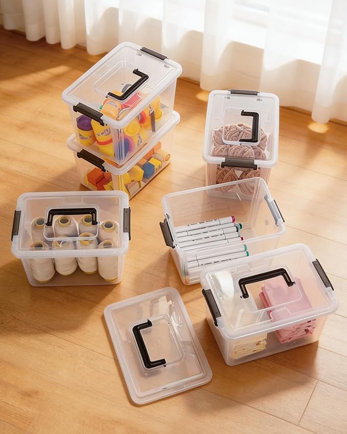 ITYLIFE CITYLIFE Citylife 4 Packs Plastic Storage Bins with Latching Lids Clear Storage Box with handle Stackable Storage Containers for Organizing Toys, Crafts, Legos, Tools