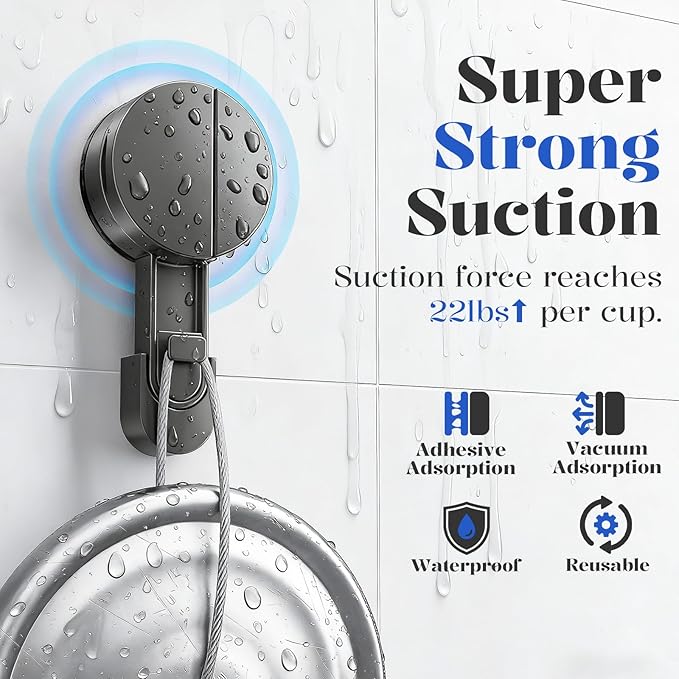 ONXE Suction Cup Shower Caddy,No Drilling Corner Shower Shelves Heavy Duty,Shower Organizer with Hooks,Rustproof Waterproof Space Aluminum Bathroom Storage,Home Accessories Decor