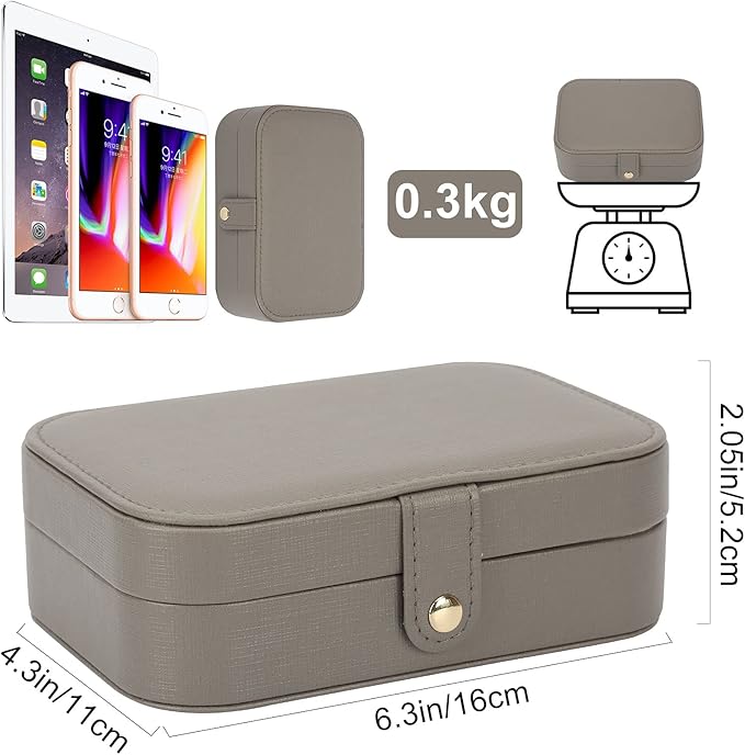 FEISCON Jewelry Organizer, Small Jewelry Box Mini Jewelry Travel Case Storage and Organizer Portable Jewelry Storage Box/GRAY