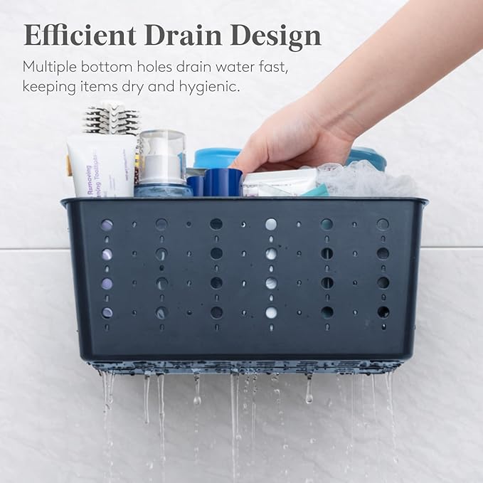 Lifewit Shower Caddy Portable, Cleaning Supplies Caddy Organizer with Handle and Adjustable Dividers, Plastic Shower Basket for Dorm Room Essentials, College, Bathroom, Slate Blue, 2 Packs