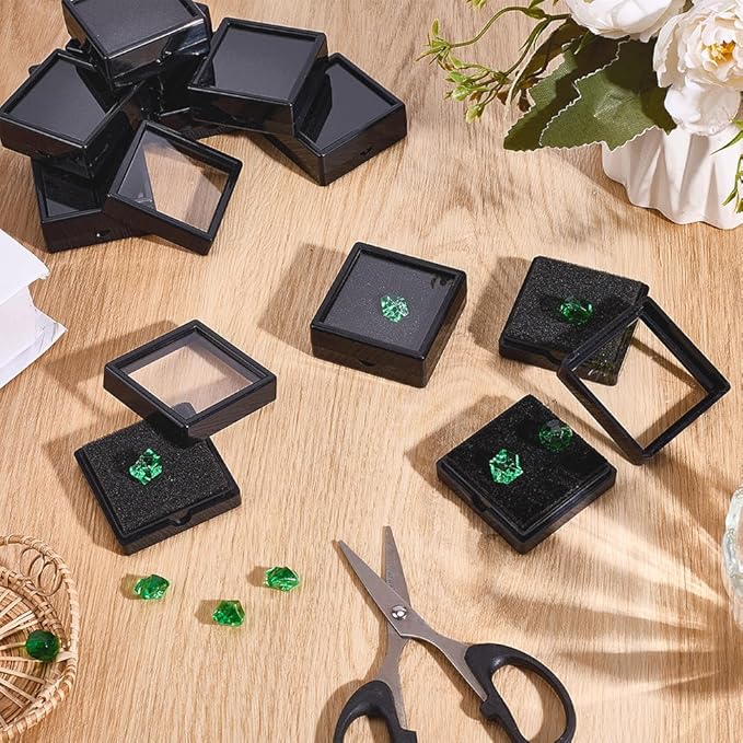 BENECREAT 12Pack Black Gemstone Display Box 2" x 0.78" Jewelry Box Container with Clear Top Lids for Gems, Coins, Christmas Festival Wedding Jewelry Packing