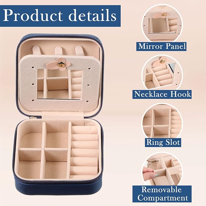 Hillban Bridesmaid Gifts Jewelry Box with Mirror, PU Leather Small Travel Jewelry Case Organizer Storage for Women Girls
