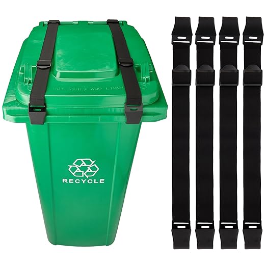 4PCS Bear Proof Trash Can Locks with Double Metal Claw - Adjustable Strap Garbage Can Locks for 28-96 Gallon Outdoor Bins, Animal Proof Against Raccoons