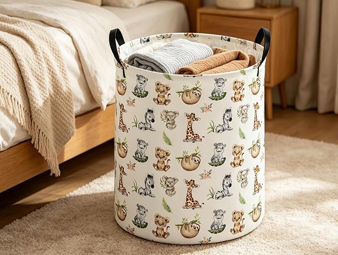 Kids Laundry Basket Animal Hamper for Nursery Animals Hamper Kids Storage Bin Room Decor for Home(Jungle animal)