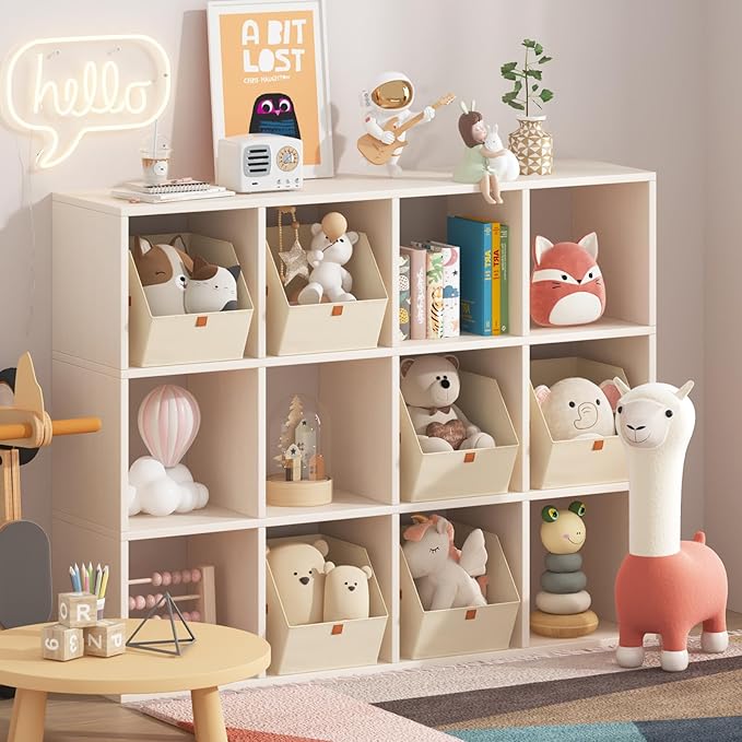 Homsorout Fabric Closet Storage Cubes - 4 Pack Square Storage Bins with Dual Handles for Clothes, Towels, Toys, Cube Storage Organizers for Bedroom, Nursery, Shelves, Closet, Small Spaces, Beige