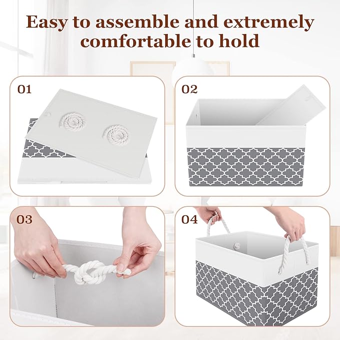 StorageTastic Storage Bin,Collapsible Storage Basket For Organizing,Large Storage Boxes With Rope Handles,Storage Containers,Clover Grey,2 Pack