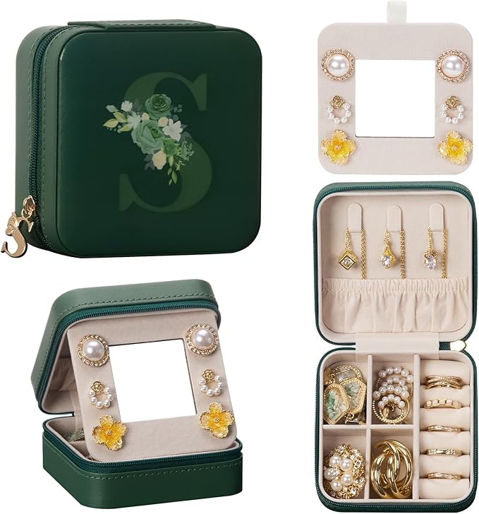 Enthralite Travel Jewelry Box for Gift: Traveling Jewelry Case for Girls Women - Mini Organizer for Necklaces Earrings Green S