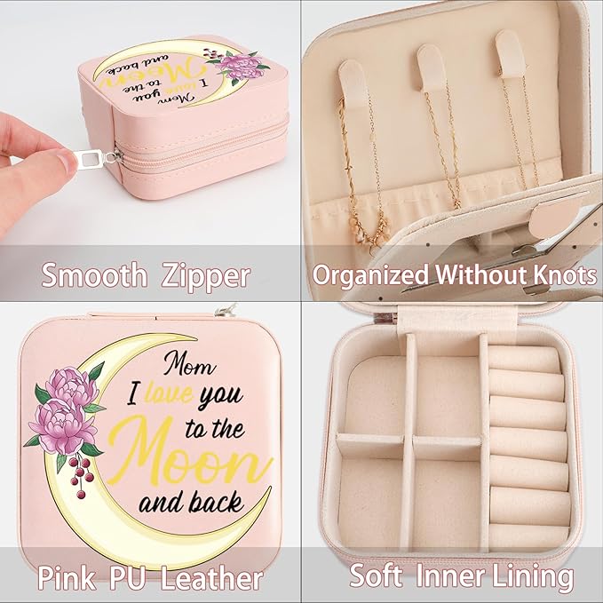 Mom Gifts Mom I Love You To The Moon And Back Jewelry Box Valentines Christmas Mothers Day Gifts for Moms from Daughter Son Kids Easter Birthday Gift for Moms Travel Jewelry Case for Mother