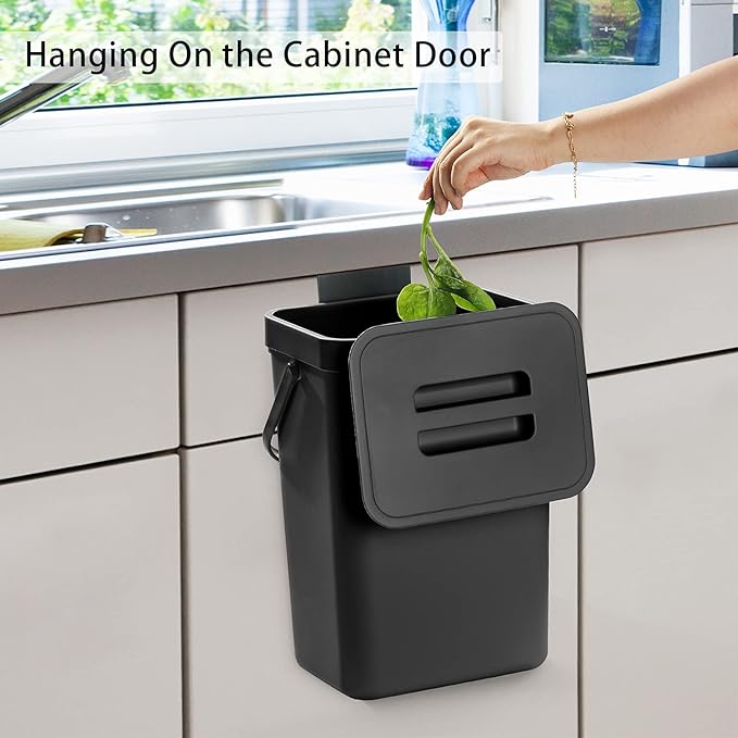 stonespace Under Sink Trash Can，Kitchen Compost Bin, Diaper Pail, 3.2 Gallon/12L Hanging Garbage Can for Baby Crib/Bathroom/Cupboard, Plastic Food Waste Bin,1 Pack Black