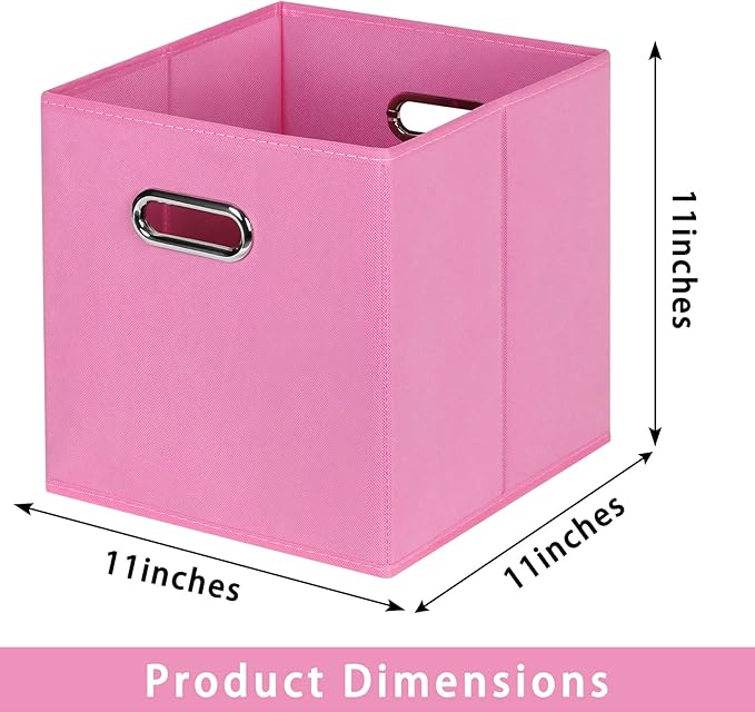 Fabric storage bins Cubes, Fabric Cube Organizer with Handle, Foldable Cube Bins for Cloth or Accessary Storage, 11x11x11, Set of 3, (Pink)