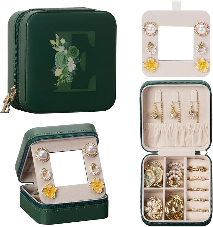 Enthralite Travel Jewelry Box for Gift: Traveling Jewelry Case for Girls Women - Mini Organizer for Necklaces Earrings Green E