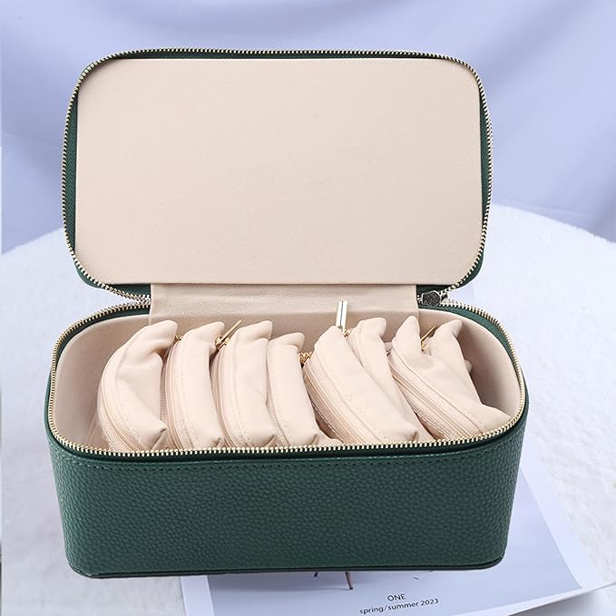 NCONCO Travel Jewelry Box, Portable PU Leather Travel Jewelry Organizer with 12pcs Velvet Bags Compact & Lightweight Travel Jewelry Case for Necklaces Rings Earrings Sorting Storage
