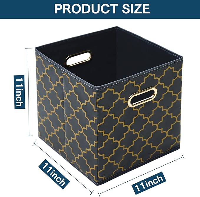 Fabric storage bins Cubes, Fabric Cube Organizer with Handle, Foldable Cube Bins for Cloth or Accessary Storage, 11x11x11, Set of 3, (Grey Gold)