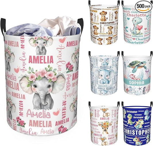 Custom Name Laundry Hamper, Personalized Laundry Basket with Name for Baby Boys Girls, Customized Collapsible Dirty Clothes Hamper Storage with Handles for Bedroom Bathroom Dorm Room Decor