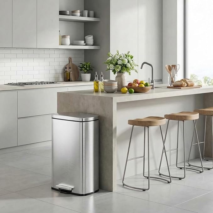 13.2 Gal Kitchen Trash Can, 50L Recycling or Garbage Bin, Brushed Stainless Steel Waste Basket, Soft&Quiet Close Dustbin, with Step-On Pedal, Removable Inner Bucket, for Home, Office, Living Room