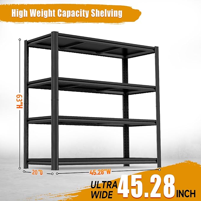 Garage Shelving,Heavy Duty Metal Garage Storage Shelves, Metal Shelving, 3000 lbs Adjustable Standing Shelf and Double-Layer Posts for Garage,Warehouse,Basement (63×45.28×18n-5 Tier)