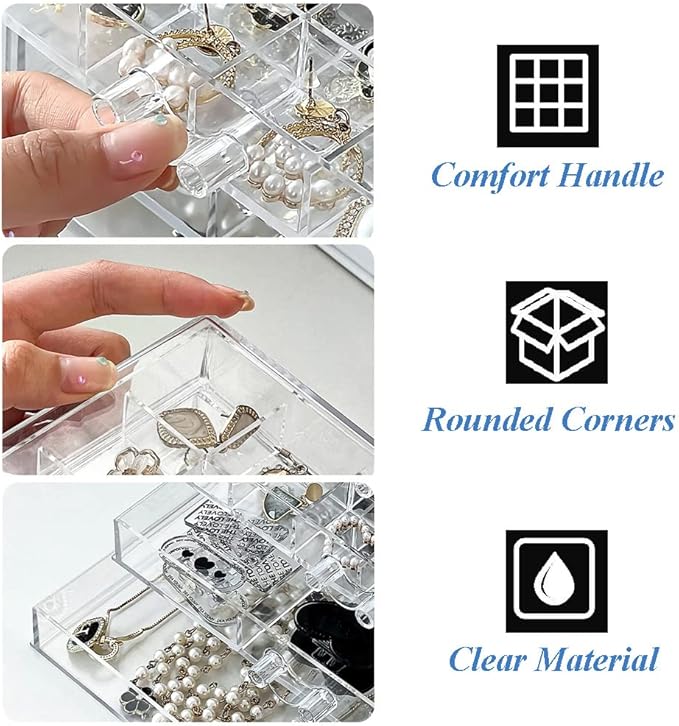 YUFONG Jewelry Boxes Earring Storage Box Organizer 5 Drawers Jewelry Organizer Acrylic Jewelry Storage Box Holder Compartment Transparent Display Storage Case Gift for Women Girls (84 Girds)