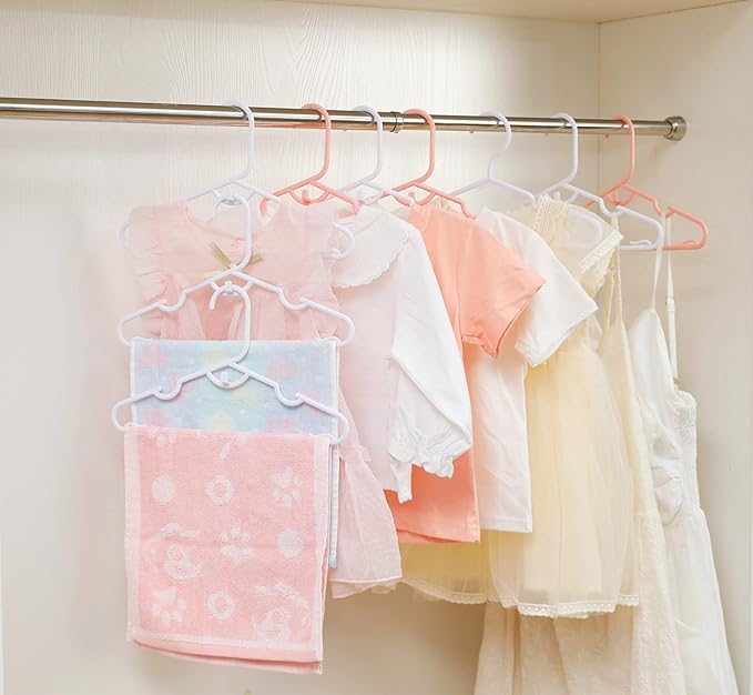 60pcs Pink Baby Nursery Closet Hangers,Non-Slip Laundry Infant Pant Hanger for Newborn Clothes,Stackable Hangers,Save Space Ultra-Thin Child Coat Hanger for Girl Boy Toddler Kids