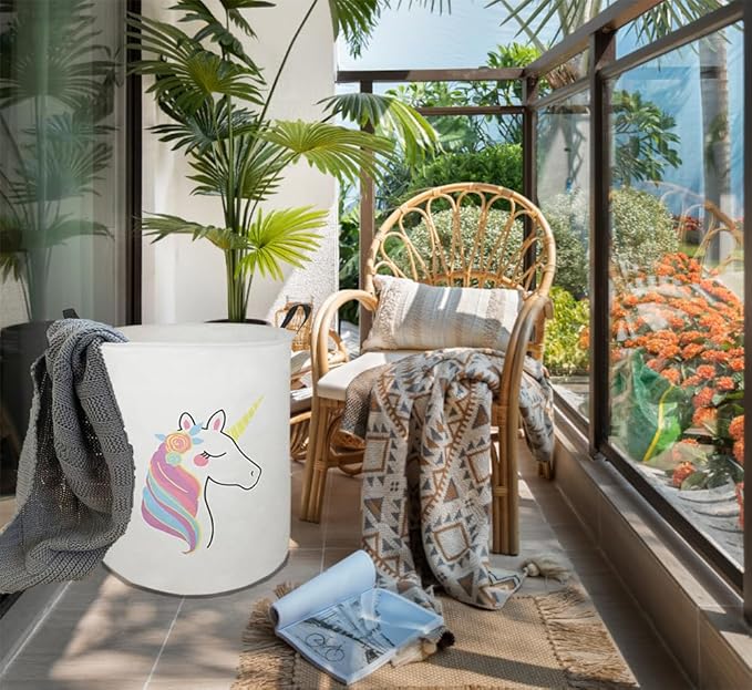 Collapsible Kids Laundry Basket Clothes Hamper, Foldable Storage Organizer Bin, Toy Clothes Storage with Handles for Boys Girls Bedroom, Room Decor Unicorn