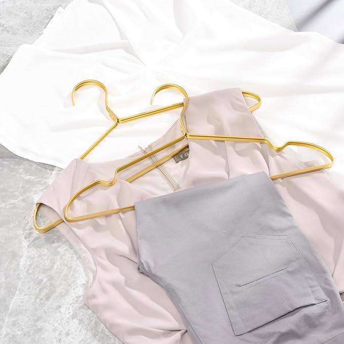 Amber Home Premium Matte Gold Aluminum Coat Hangers 20 Pack, 16.5” Extra Smooth & Durable Metal Shirt Dress Hanger, Light & Sturdy Metal Rack for Jacket Trouser Pant Slack