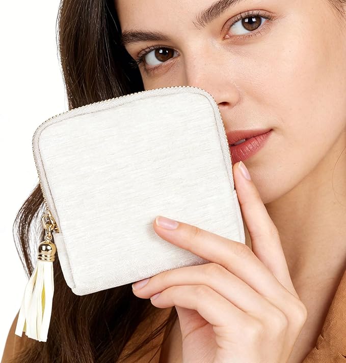 ASINGYER Travel Jewelry Storage Bag for Women, Velvet Portable Jewelry Organizer with Tassel Zipper, Small Pouches for Bracelets Necklaces Rings Earrings, Wedding Gift for Women (beige)