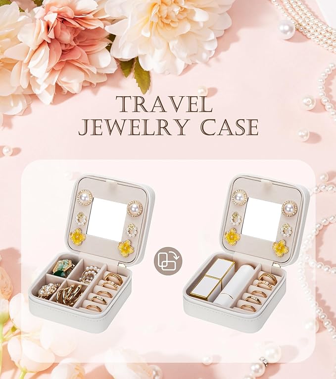 Enthralite Travel Jewelry Box for Girls: Traveling Jewelry Case Gift for Women - Mini Organizer for Necklaces Earrings White M