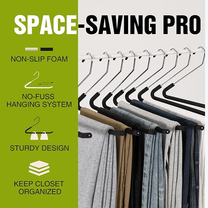 Spring Fever Open Ended Non Slip Sponge Padded Pants Hangers - Chrome Plating Foam Heavy Duty Space Saving Beige Long 20