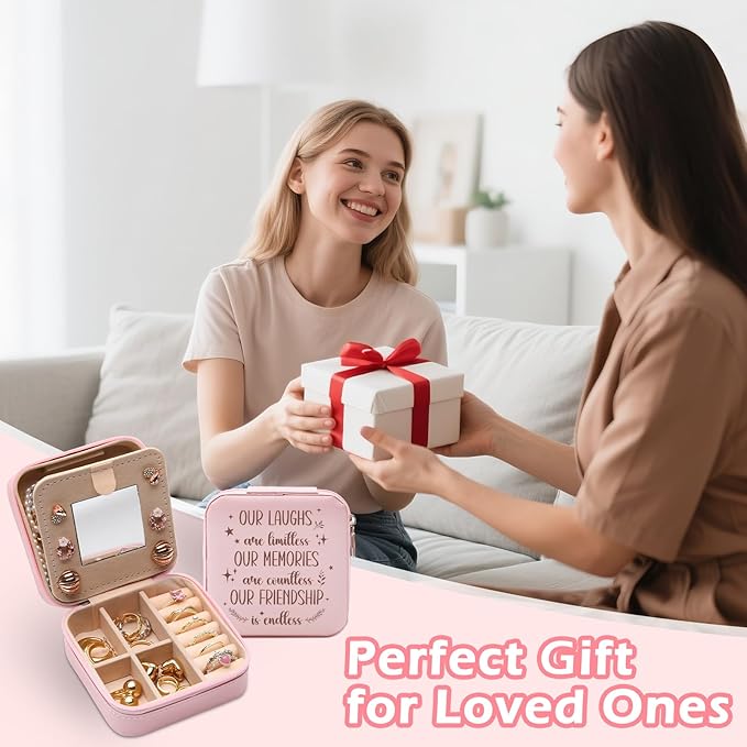 GAOLZIUY Friendship Gifts for Women, Best Friend Travel Jewelry Box, Our Laughs are Limitless, Our Memories are Countless, Birthday Gift for Female Friends Bestie Soul Sister BFF