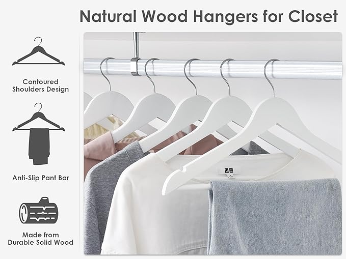 StorageWorks White Wooden Hangers 20 Pack, Heavy Duty Wood Hangers for Closet, Clothes Hangers for Coats, Bridesmaid Suits, Wedding Dress