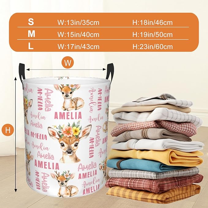 Custom Name Laundry Hamper, Personalized Laundry Basket with Name for Baby Boys Girls, Customized Collapsible Dirty Clothes Hamper Storage with Handles for Bedroom Bathroom Dorm Room Decor