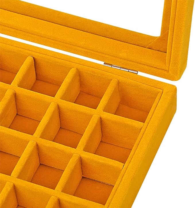 24 Grids Velvet Glass Ring Earrings Jewelry Box Earrings Organiser Storage Holder Display Case