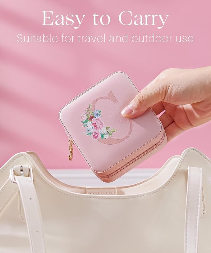 Enthralite Travel Jewelry Box for Girls: Traveling Jewelry Case Gift for Women - Mini Organizer for Necklaces Earrings Pink C