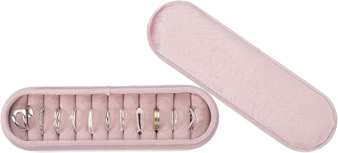 uxcell Velvet Ring Box, 11 Slots Travel Jewelry Case Ring Holder Organizer for Women Gift Proposal Christmas, Pink