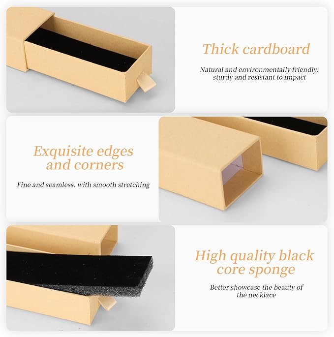 12-Pack Drawer Style Jewelry Gift Boxes with Sponge Insert, 8.7"x1.8"x1.2" Necklace & Bracelet Display Box for Presentation, Cardboard Storage Organizer for Pendant, Ring, Earring - Kraft Brown
