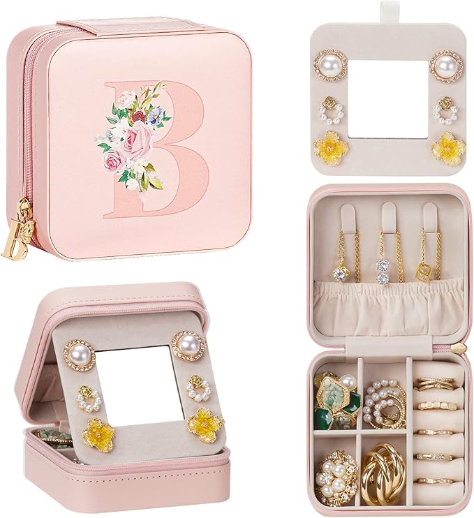 Enthralite Travel Jewelry Box for Girls: Traveling Jewelry Case Gift for Women - Mini Organizer for Necklaces Earrings Pink B