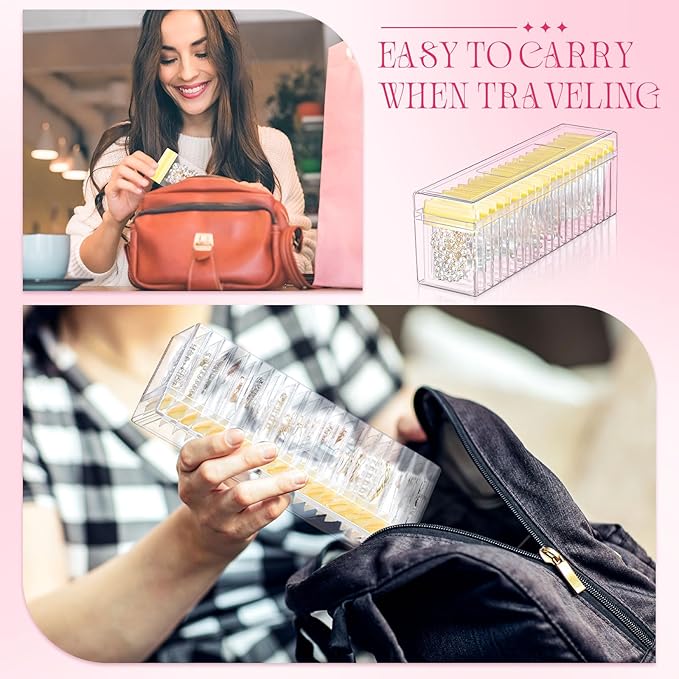 Kenning 21 Pcs Acrylic Jewelry Case Organizer, Clear Jewelry Organizers Holder with Portable Anti Tarnish Storage Bags for Rings, Earrings, Necklaces, Ideal Gifts for Women (Yellow)