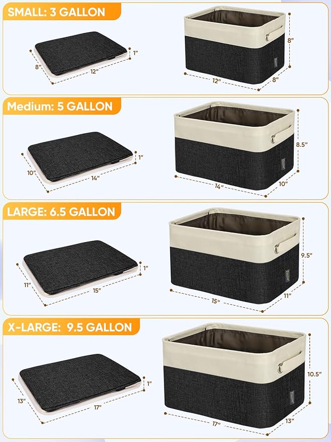 BALEINE 2 Pack Fabric Closet Storage Bins for Shelves, Linen Closet Organizers and Storage, Decorative Baskets for Organizing, Shelf, Clothes, Home, Office (Black, 17''x13''x10.5'')