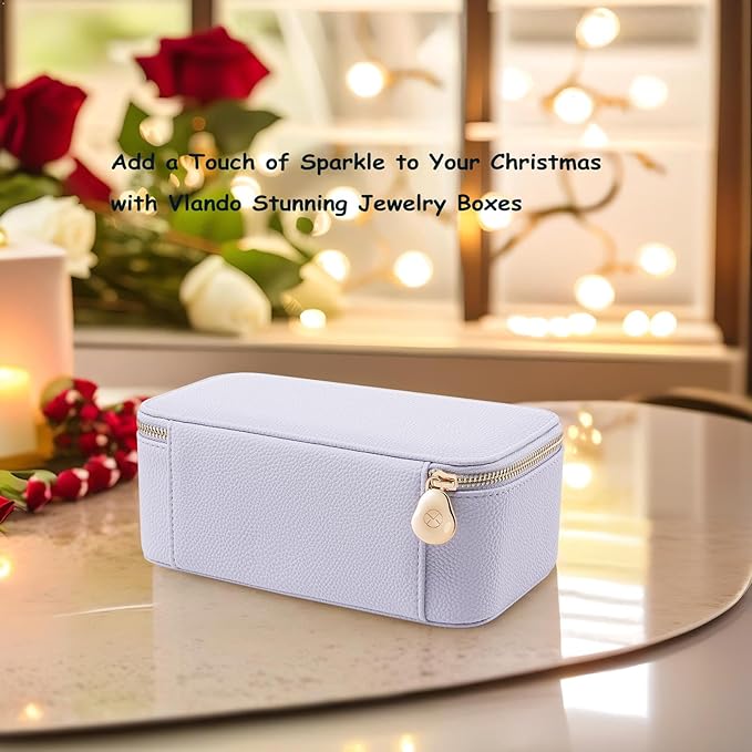 VLANDO Travel Jewelry Box Organizer – Portable PU Leather Jewelry Case with 6/8/12 Zippered Pouches, Compact Storage for Earrings Rings Necklaces Bracelets, Lilac Purple