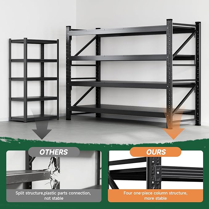 Letaya 4000LBS Storage Shelves Heavy Duty,60" W Garage Shelving Units, 4 Tier Adjustable Utility Rack Shelf,Large Metal Industrial Shelves,for Shop,Warehouse,Basement,Black (60" W x 24" D x 70" H)