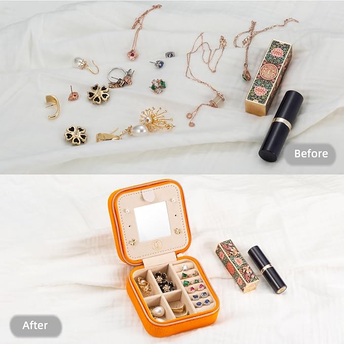 TRODANCE Plush Velvet Travel Jewelry Case Organizer, Small Travel Jewelry Box,Portable Jewelry Box Travel Mini Organizer Portable Display Storage Box For Rings Earrings Necklaces (Orange)