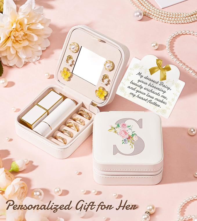 Enthralite Travel Jewelry Box for Girls: Traveling Jewelry Case Gift for Women - Mini Organizer for Necklaces Earrings White S