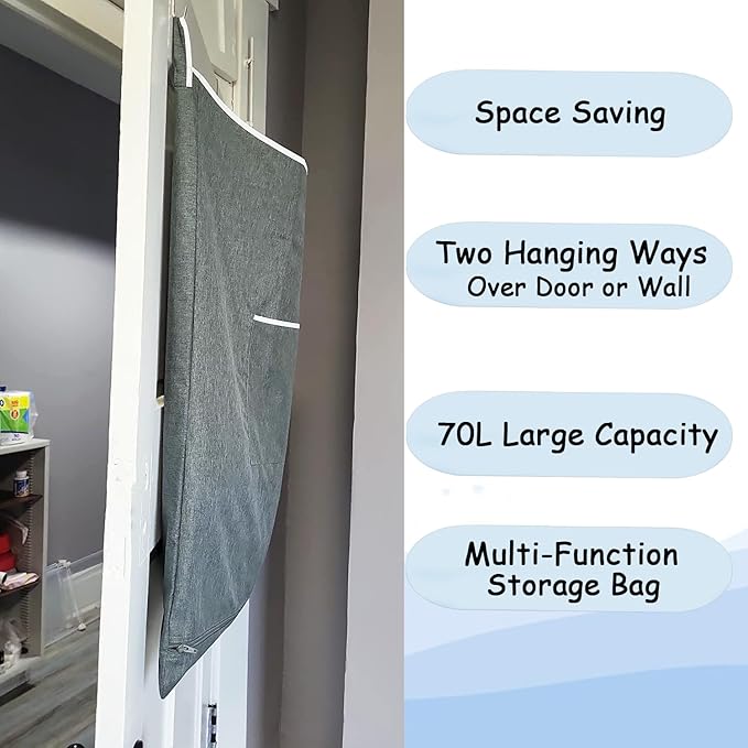 XL Hanging Laundry Hamper, Over the Door Laundry Hamper and Baskets, Wide Opening Hanging Laundry Bag,Hanging Hamper for Bathroom,Dorm,Chirstmas Gifts(Heather Grey, 36x22 Inch)