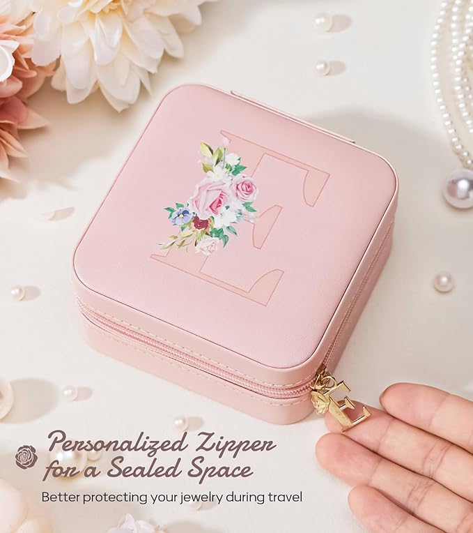 Enthralite Travel Jewelry Box for Girls: Traveling Jewelry Case Gift for Women - Mini Organizer for Necklaces Earrings Pink E