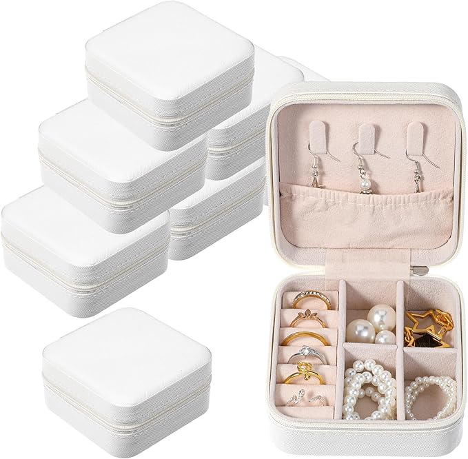 Kifmurase 8PCS Travel Jewelry Case, Small Portable Bridesmaid Jewelry Gift Box, PU Leather Jewelrys Case Organizer Storage for Rings Earrings Necklaces, Women Girls Bridesmaid Proposal Gifts(Beige)