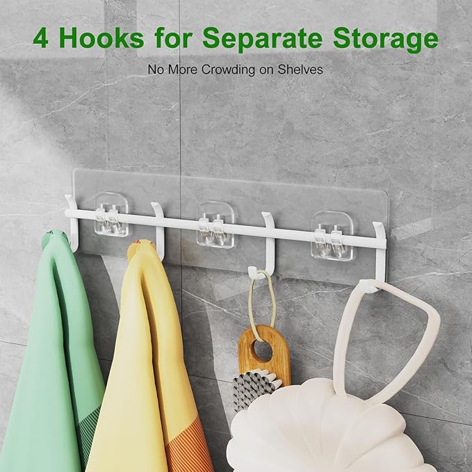 Adhesive Shower Caddy 6 Pack Rustproof Shower Shelves for Inside Shower No Drilling Bathroom Organizers and Storage with Soap Holder Large Rack (White)